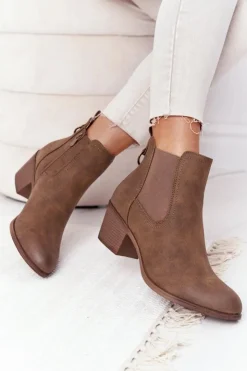 Damskie Boto Damskie Ocieplane Botki Sztyblety Na Obcasie Khaki Trinity