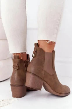 Damskie Boto Damskie Ocieplane Botki Sztyblety Na Obcasie Khaki Trinity