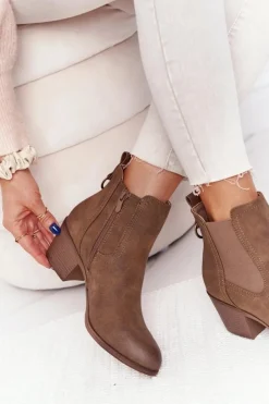 Damskie Boto Damskie Ocieplane Botki Sztyblety Na Obcasie Khaki Trinity