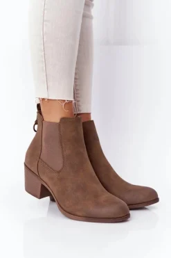 Damskie Boto Damskie Ocieplane Botki Sztyblety Na Obcasie Khaki Trinity