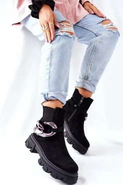 Damskie buty S.Barski Czarne Botki|Botki Zimowe Damskie*Damskie Ocieplane Botki Sztyblety Czarne Visione