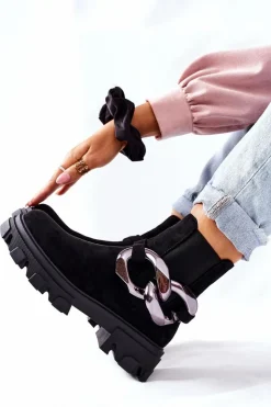 Damskie buty S.Barski Czarne Botki|Botki Zimowe Damskie*Damskie Ocieplane Botki Sztyblety Czarne Visione