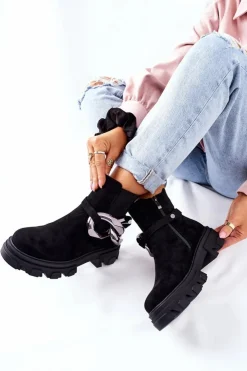 Damskie buty S.Barski Czarne Botki|Botki Zimowe Damskie*Damskie Ocieplane Botki Sztyblety Czarne Visione