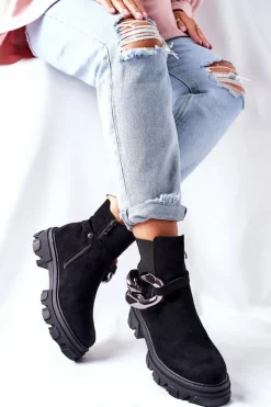 Damskie buty S.Barski Czarne Botki|Botki Zimowe Damskie*Damskie Ocieplane Botki Sztyblety Czarne Visione