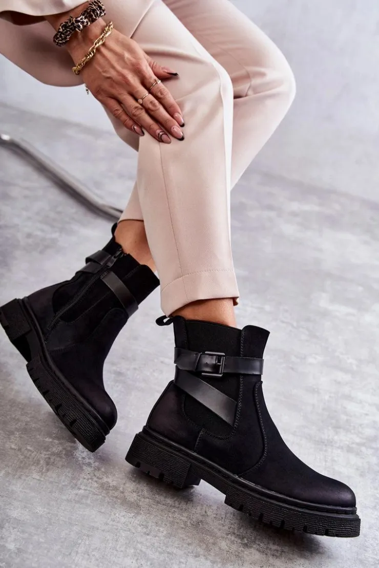 Boto Botki Zimowe Damskie|Brązowe I Beżowe Botki*Damskie Ocieplane Botki Sztyblety Z Paskiem Czarne Jose