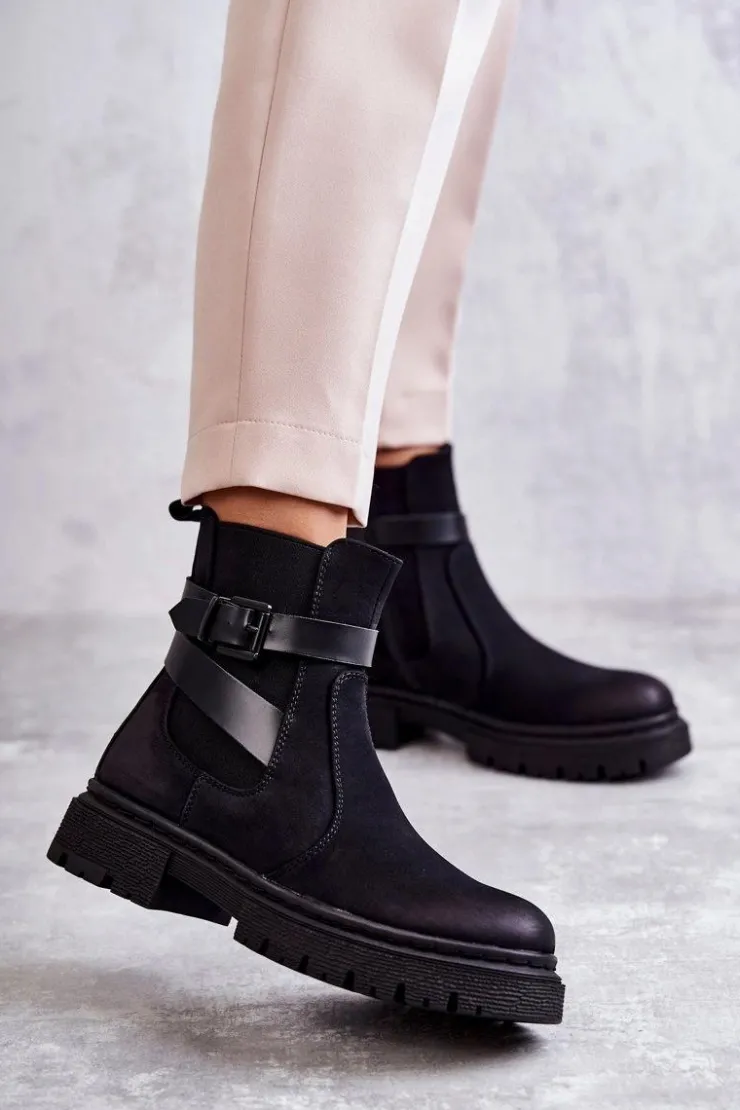 Boto Botki Zimowe Damskie|Brązowe I Beżowe Botki*Damskie Ocieplane Botki Sztyblety Z Paskiem Czarne Jose