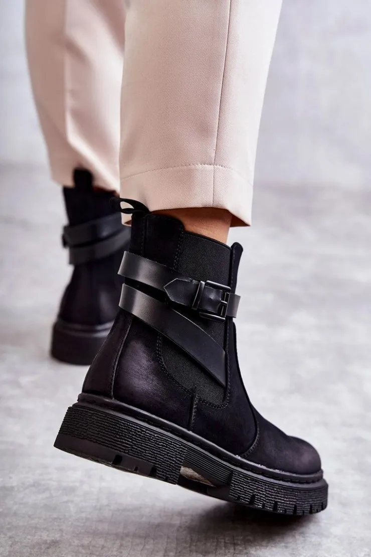 Boto Botki Zimowe Damskie|Brązowe I Beżowe Botki*Damskie Ocieplane Botki Sztyblety Z Paskiem Czarne Jose