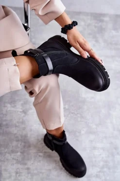 Boto Botki Zimowe Damskie|Brązowe I Beżowe Botki*Damskie Ocieplane Botki Sztyblety Z Paskiem Czarne Jose