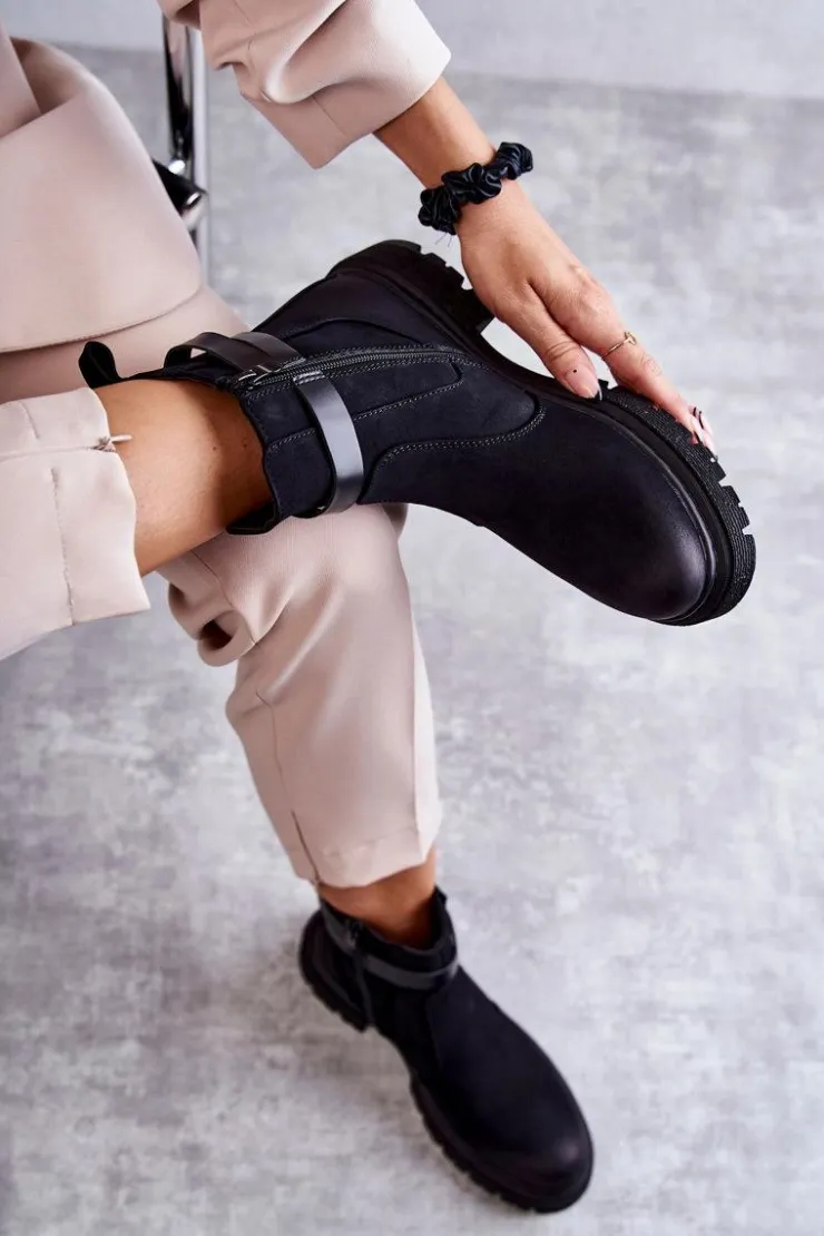 Boto Botki Zimowe Damskie|Brązowe I Beżowe Botki*Damskie Ocieplane Botki Sztyblety Z Paskiem Czarne Jose