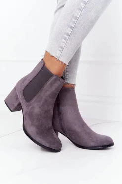 Boto Botki Na Słupku|Czarne Botki*Damskie Ocieplane Botki Sztyblety Na Słupku Szare Juliette