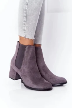 Boto Botki Na Słupku|Czarne Botki*Damskie Ocieplane Botki Sztyblety Na Słupku Szare Juliette