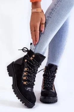 Evento Damskie Trapery|Botki Sznurowane*Damskie Ocieplane Botki Sznurowane Czarne Jesse
