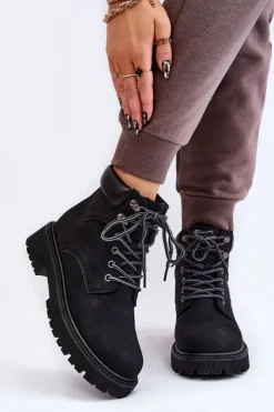 Boto Damskie Trapery|Botki Sznurowane*Damskie Ocieplane Botki Trapery Sznurowane Czarne Halfway