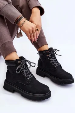 Boto Damskie Trapery|Botki Sznurowane*Damskie Ocieplane Botki Trapery Sznurowane Czarne Halfway
