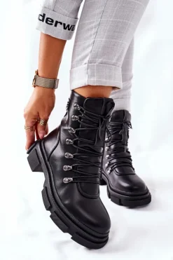 Damskie Boto Damskie Ocieplane Botki Trapery Czarne Perfect