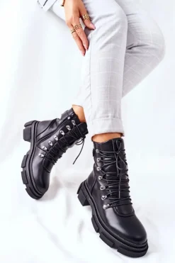 Damskie Boto Damskie Ocieplane Botki Trapery Czarne Perfect