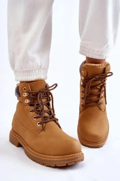 Sale Boto Damskie Ocieplane Botki Trapery Camel Lonne