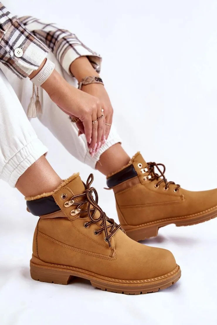 Sale Boto Damskie Ocieplane Botki Trapery Camel Lonne