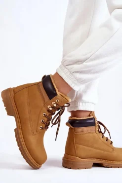 Sale Boto Damskie Ocieplane Botki Trapery Camel Lonne