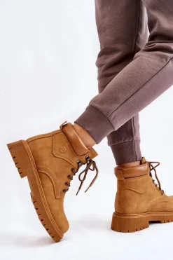 Damskie Boto Damskie Ocieplane Botki Trapery Sznurowane Camel Halfway