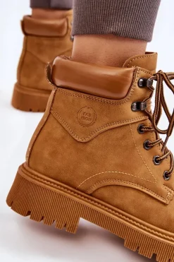 Damskie Boto Damskie Ocieplane Botki Trapery Sznurowane Camel Halfway