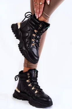 Evento Damskie Trapery|Botki Sznurowane*Damskie Ocieplane Botki Trapery Na Platformie Czarne Ofelia