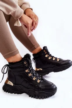 Evento Damskie Trapery|Botki Sznurowane*Damskie Ocieplane Botki Trapery Na Platformie Czarne Ofelia