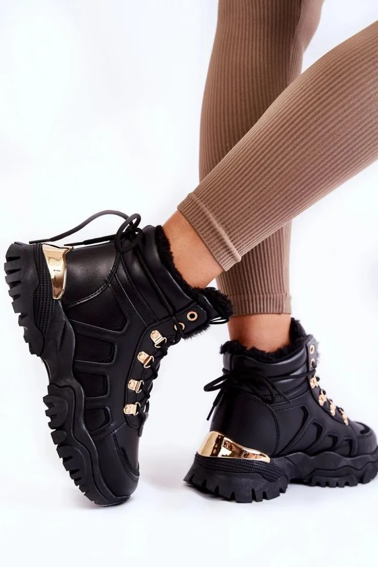 Evento Damskie Trapery|Botki Sznurowane*Damskie Ocieplane Botki Trapery Na Platformie Czarne Ofelia