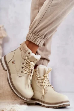 Evento Damskie Trapery|Botki Sznurowane*Damskie Ocieplane Botki Trapery Beżowe Liv