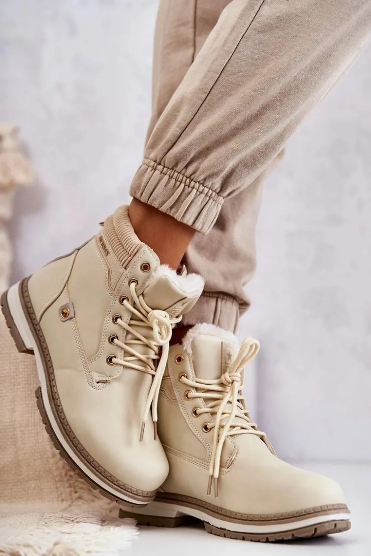 Evento Damskie Trapery|Botki Sznurowane*Damskie Ocieplane Botki Trapery Beżowe Liv