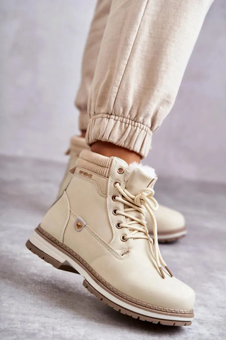 Evento Damskie Trapery|Botki Sznurowane*Damskie Ocieplane Botki Trapery Beżowe Liv