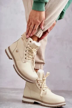 Evento Damskie Trapery|Botki Sznurowane*Damskie Ocieplane Botki Trapery Beżowe Liv
