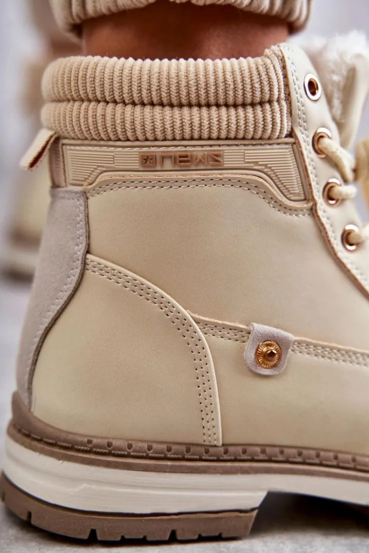 Evento Damskie Trapery|Botki Sznurowane*Damskie Ocieplane Botki Trapery Beżowe Liv