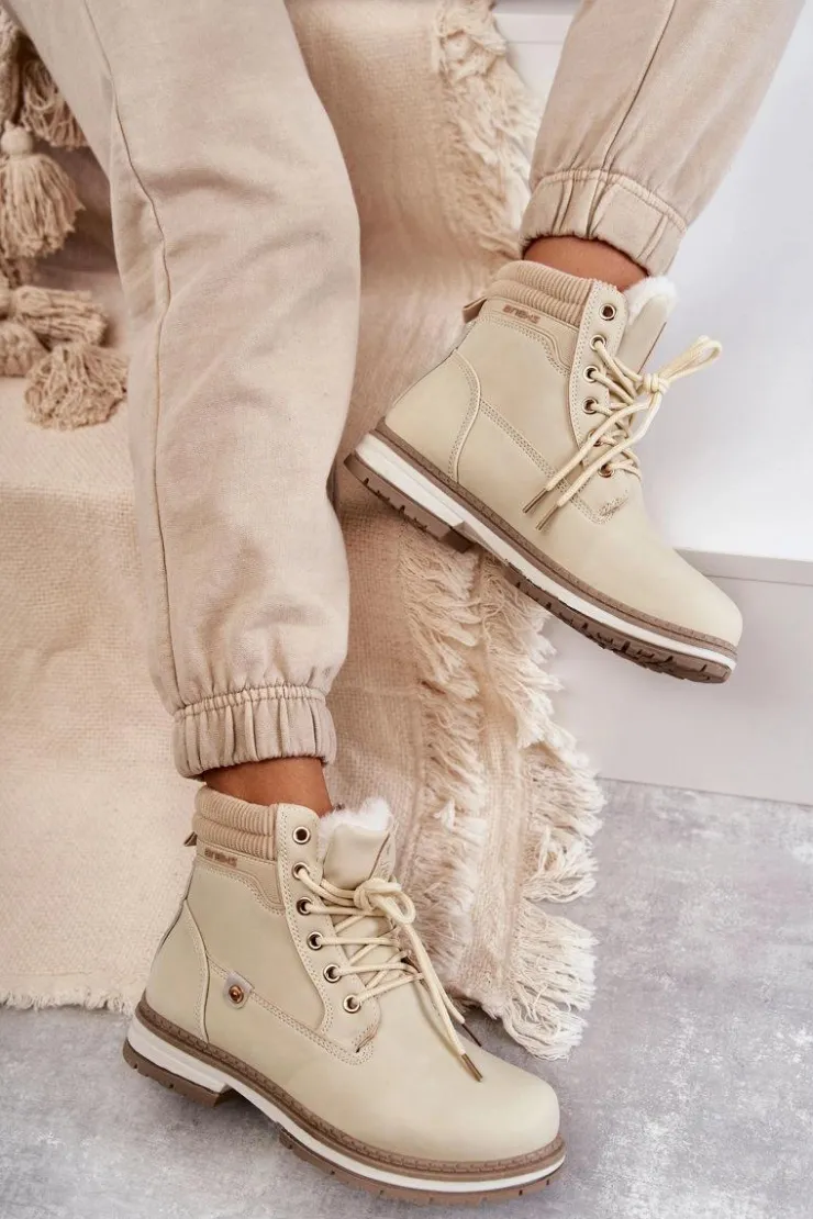 Evento Damskie Trapery|Botki Sznurowane*Damskie Ocieplane Botki Trapery Beżowe Liv