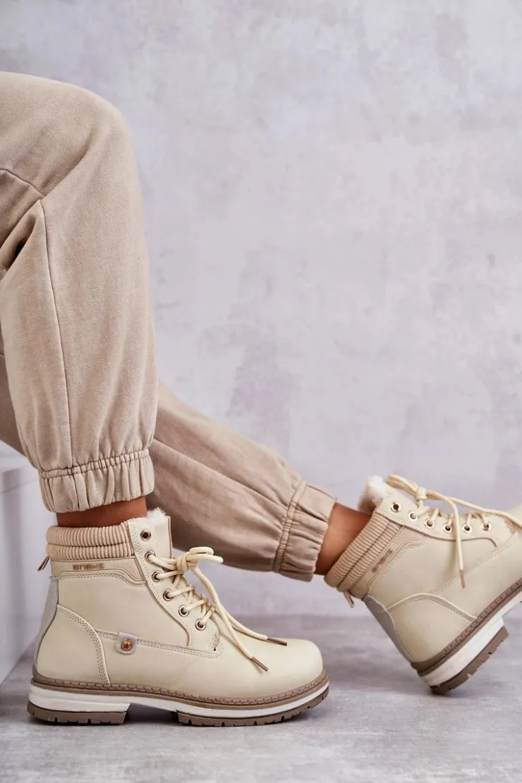Evento Damskie Trapery|Botki Sznurowane*Damskie Ocieplane Botki Trapery Beżowe Liv