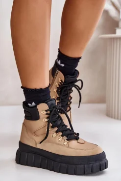 Evento Botki Ocieplane|Damskie Trapery*Damskie Ocieplane Botki Trapery Na Platformie Brązowe Jelenia Brązowy