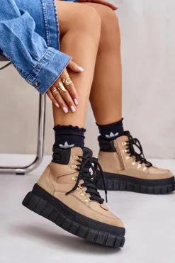 Evento Botki Ocieplane|Damskie Trapery*Damskie Ocieplane Botki Trapery Na Platformie Brązowe Jelenia Brązowy