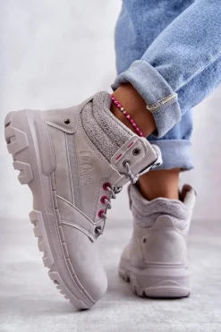 Damskie Lee Cooper Damskie Ocieplane Botki Trapery LCJ-22-01-1373 Szare