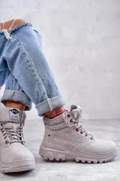 Damskie Lee Cooper Damskie Ocieplane Botki Trapery LCJ-22-01-1373 Szare