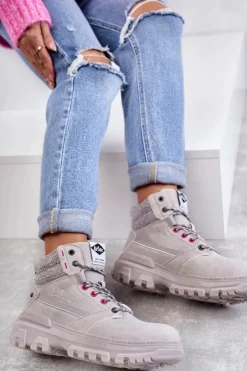 Damskie Lee Cooper Damskie Ocieplane Botki Trapery LCJ-22-01-1373 Szare