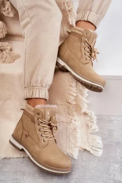 Evento Damskie Trapery|Botki Sznurowane*Damskie Ocieplane Botki Trapery Ciemny Beż Liv
