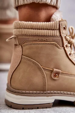 Evento Damskie Trapery|Botki Sznurowane*Damskie Ocieplane Botki Trapery Ciemny Beż Liv