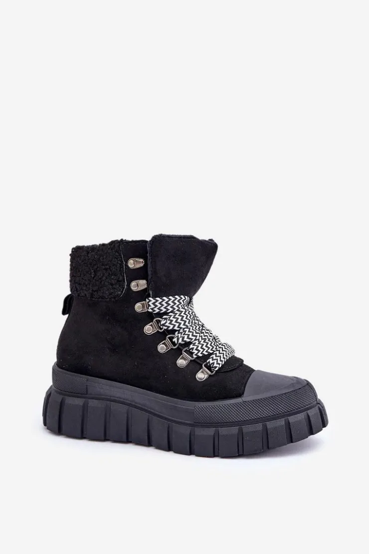 Damskie Evento Damskie Ocieplane Botki Trapery Na Platformie Czarne Alcyhen