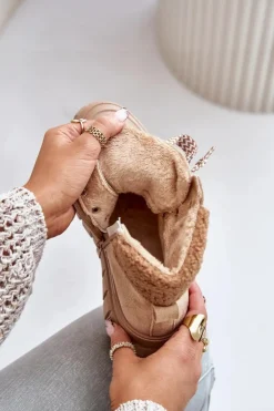 Damskie Evento Damskie Ocieplane Botki Trapery Na Platformie Brązowe Alcyhen