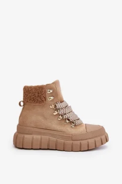 Damskie Evento Damskie Ocieplane Botki Trapery Na Platformie Brązowe Alcyhen
