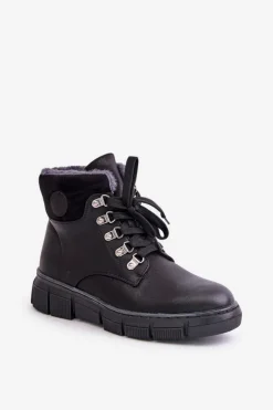 Damskie Boto Damskie Ocieplane Botki Trapery Na Zamek Czarne Mevanisa