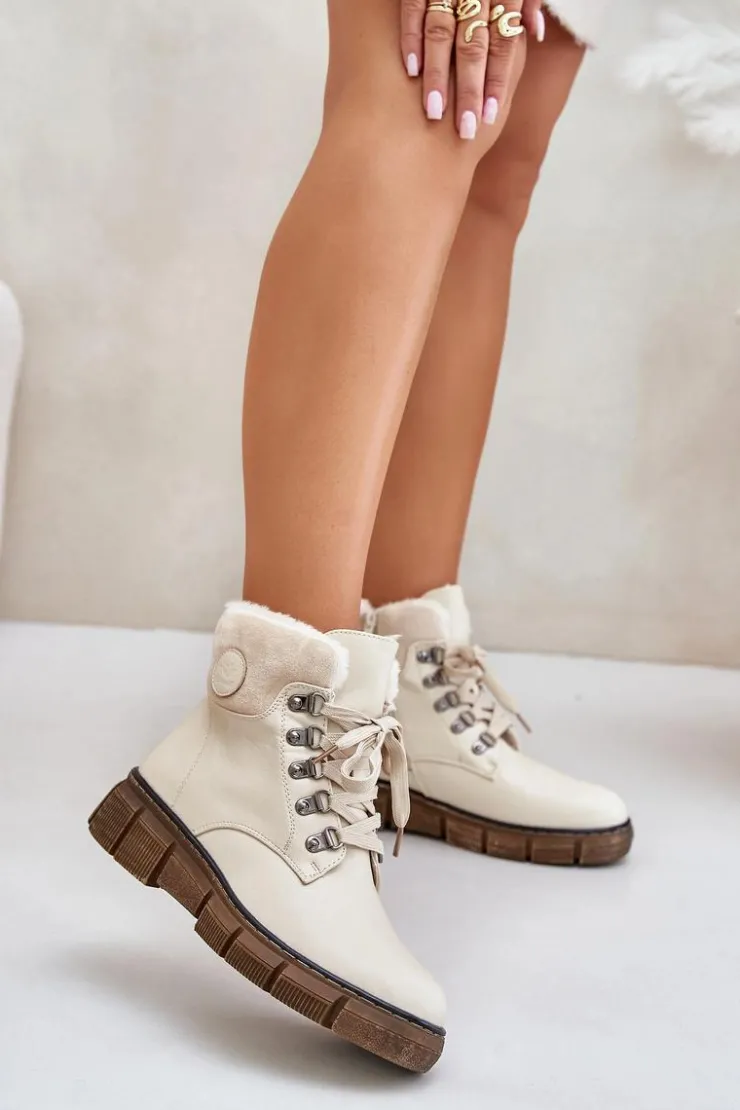 Boto Botki Ocieplane|Damskie Trapery*Damskie Ocieplane Botki Trapery Na Zamek Beżowe Mevanisa Beżowy