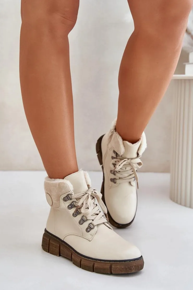 Boto Botki Ocieplane|Damskie Trapery*Damskie Ocieplane Botki Trapery Na Zamek Beżowe Mevanisa Beżowy