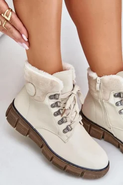 Boto Botki Ocieplane|Damskie Trapery*Damskie Ocieplane Botki Trapery Na Zamek Beżowe Mevanisa Beżowy