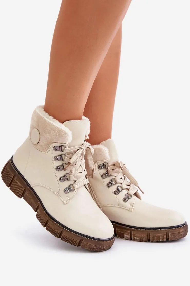 Boto Botki Ocieplane|Damskie Trapery*Damskie Ocieplane Botki Trapery Na Zamek Beżowe Mevanisa Beżowy